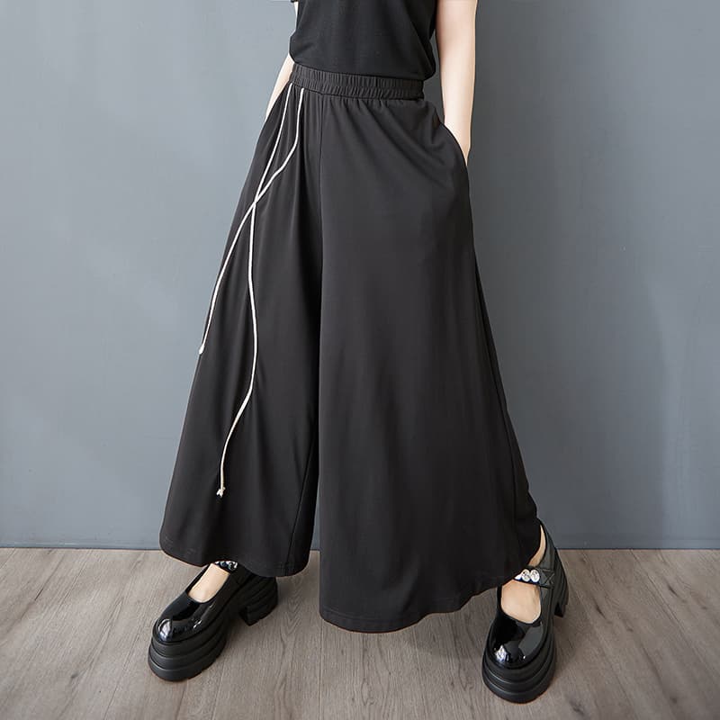 실사 니트 바지 아이들 새로운 하이웨이스트 도루 센스 와이드 레그 팬츠 루즈핏 캐주얼 9 포인트 와이드 레그 팬츠 치마 이미지 3