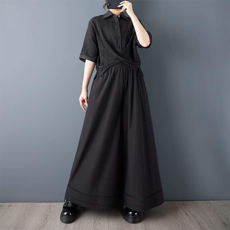 실사 작은 대중 다크 바람 도루 센스 와이드 레그 팬츠 홀로우 아웃 디자인 진자 치마바지 루즈핏 슬림해 보이는 캐주얼 바지 이미지 2