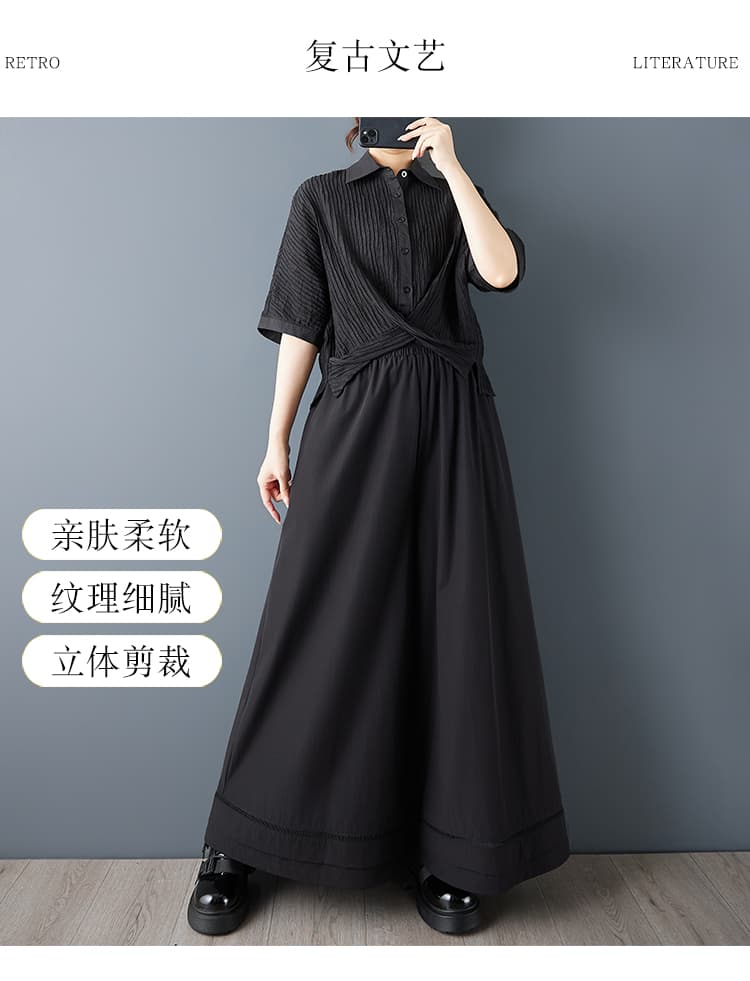 실사 작은 대중 다크 바람 도루 센스 와이드 레그 팬츠 홀로우 아웃 디자인 진자 치마바지 루즈핏 슬림해 보이는 캐주얼 바지 상세 이미지 2