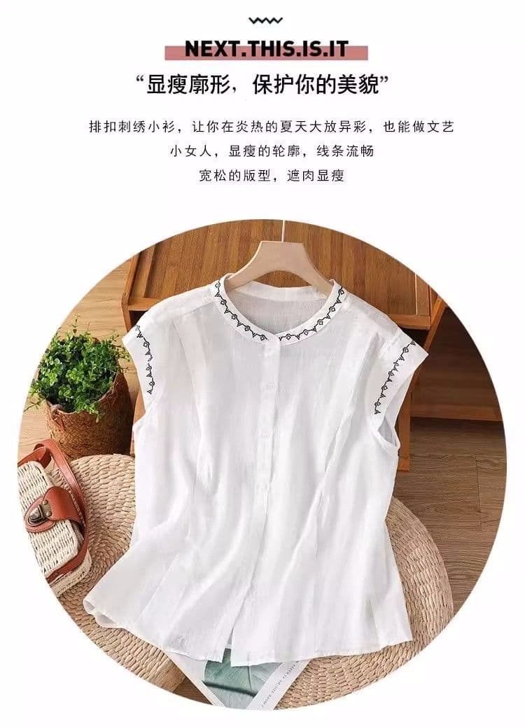 비 실사 민소매 문예 연령 감소 자수 셔츠 새로운 여름 무거운 작업 작은 셔츠 레트로 조끼 품격 맨위 상세 이미지 2