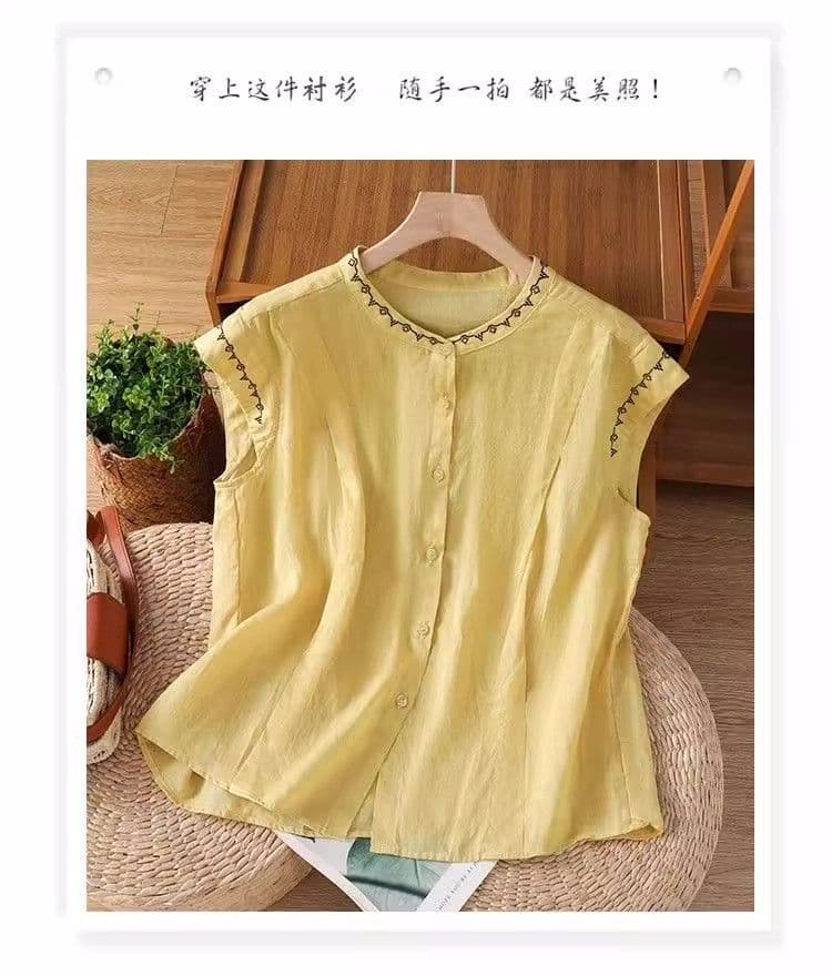 비 실사 민소매 문예 연령 감소 자수 셔츠 새로운 여름 무거운 작업 작은 셔츠 레트로 조끼 품격 맨위 상세 이미지 3