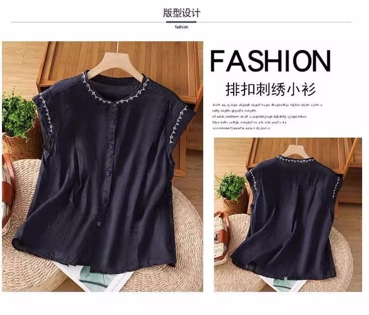 비 실사 민소매 문예 연령 감소 자수 셔츠 새로운 여름 무거운 작업 작은 셔츠 레트로 조끼 품격 맨위 상세 이미지 4