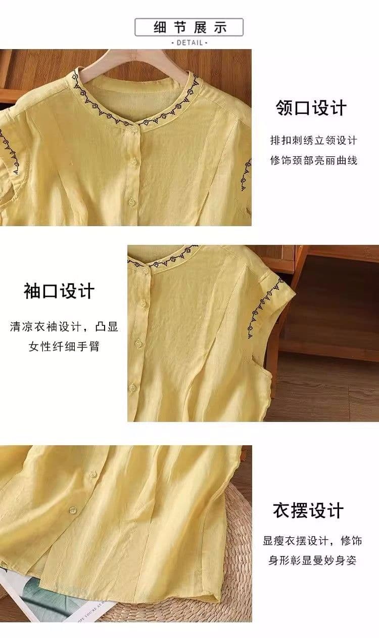 비 실사 민소매 문예 연령 감소 자수 셔츠 새로운 여름 무거운 작업 작은 셔츠 레트로 조끼 품격 맨위 상세 이미지 5