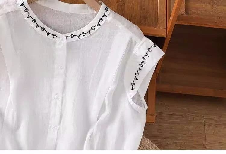 비 실사 민소매 문예 연령 감소 자수 셔츠 새로운 여름 무거운 작업 작은 셔츠 레트로 조끼 품격 맨위 상세 이미지 21