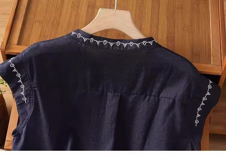 비 실사 민소매 문예 연령 감소 자수 셔츠 새로운 여름 무거운 작업 작은 셔츠 레트로 조끼 품격 맨위 상세 이미지 29