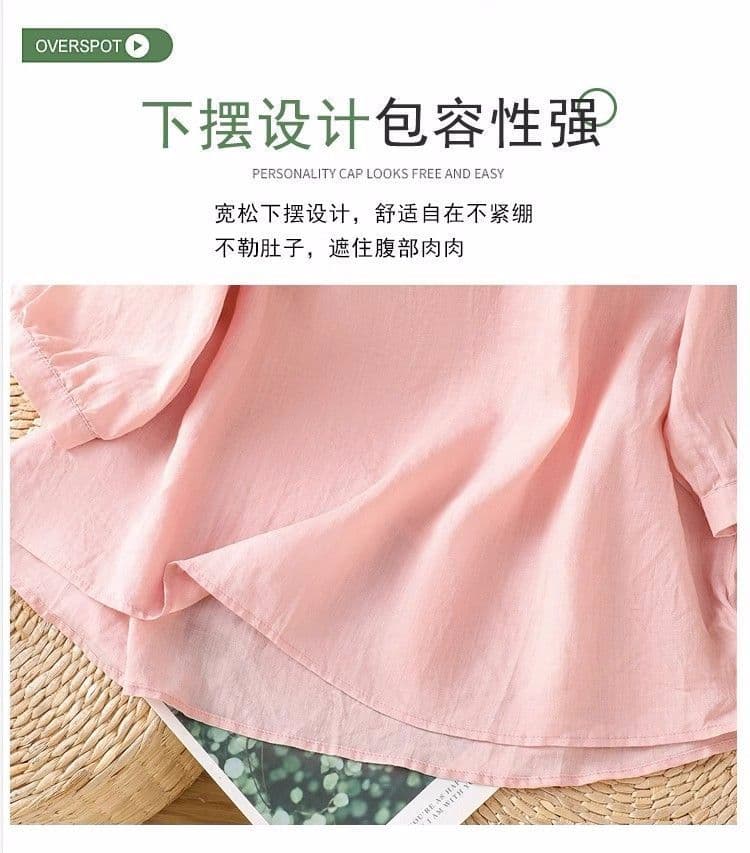 비 실사 민족 스타일 맨위 면 린넨 자수 여성 셔츠 여름 무거운 작업 자수 얇은 스타일 V넥 벌룬 소매 상세 이미지 9
