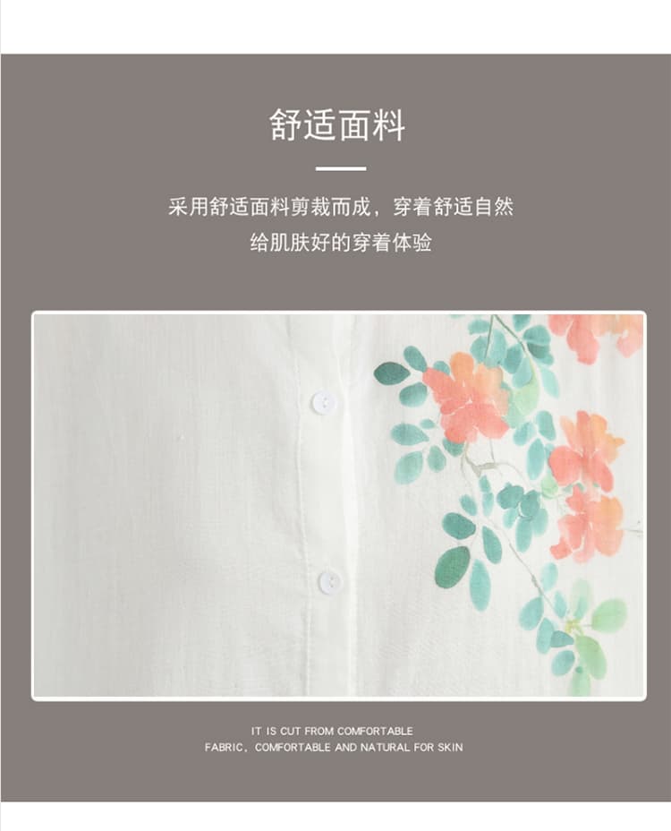 실사 면 린넨 프린트 여성 셔츠 여름 얇은 스타일 루즈핏 빅 사이즈 표지 고기 5 점 소매 셔츠 상세 이미지 6