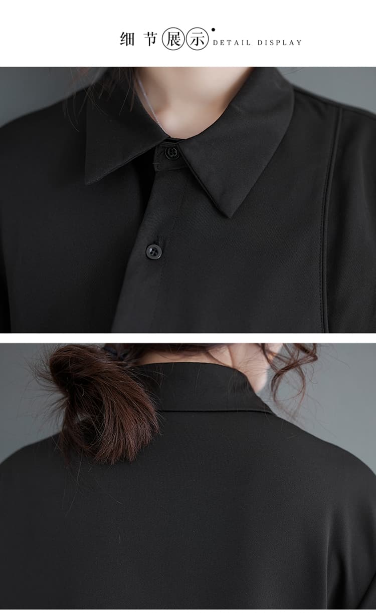 실사 불규칙 작은 대중 그는 벤 바람 검정색 셔츠 드레스 이른 가을 프랑스식 고급 센스 루즈핏 롱 스커트 여성 상세 이미지 17