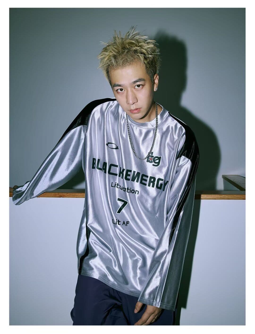 아메리칸 저지 실버 긴팔 티셔츠 남자 패치워크 배색 알파벳 프린트 운동 남자 조수 브랜드 맨위 새로운 ins 상세 이미지 7
