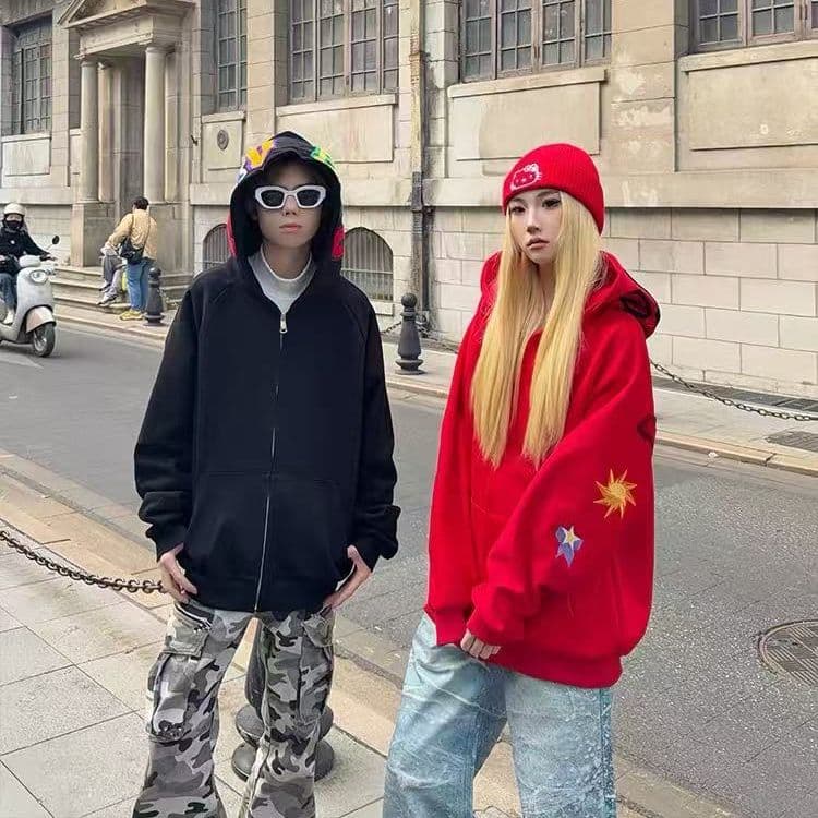 2026 새로운 봄 아메리칸 색상 수건 자수 후드 티 스웨터 이미지 2