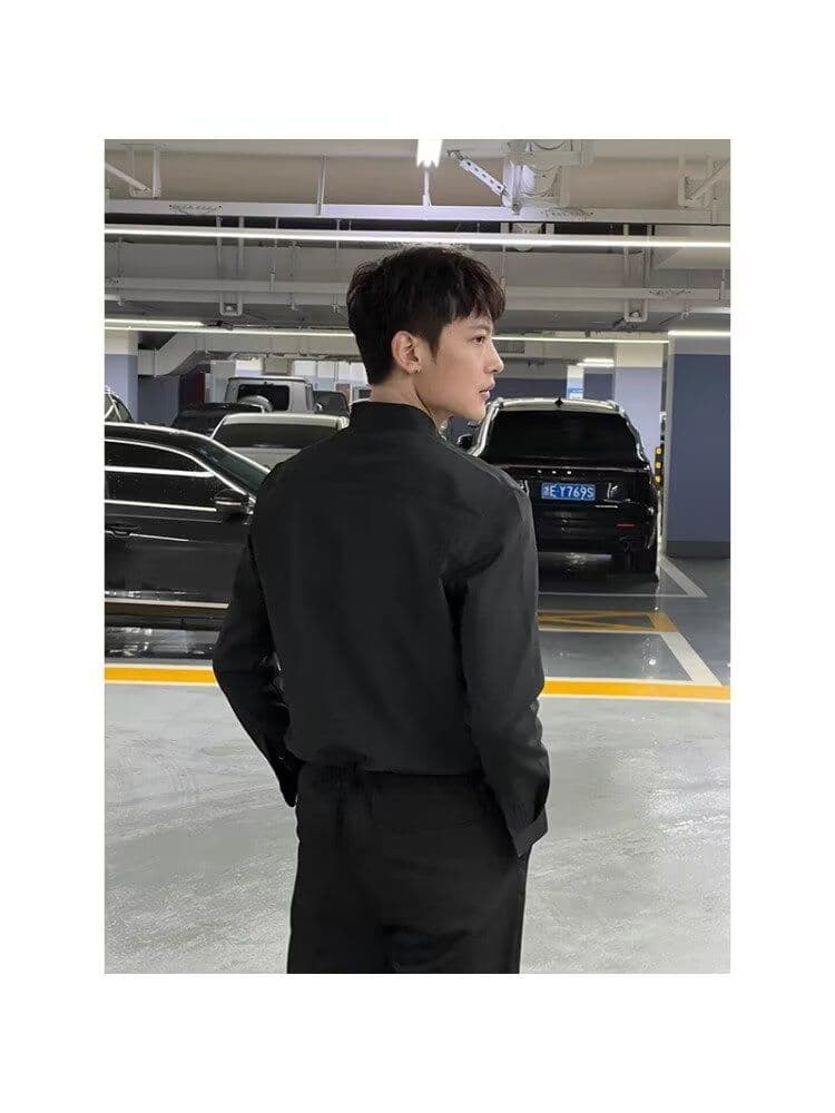 2026 새로운 봄 여름 스탠드 칼라 셔츠 남자 조수 브랜드 튀김 거리 고급 센스 몸매 가꾸기 긴팔 셔츠 후아 남편 그리드 맨위 상세 이미지 6