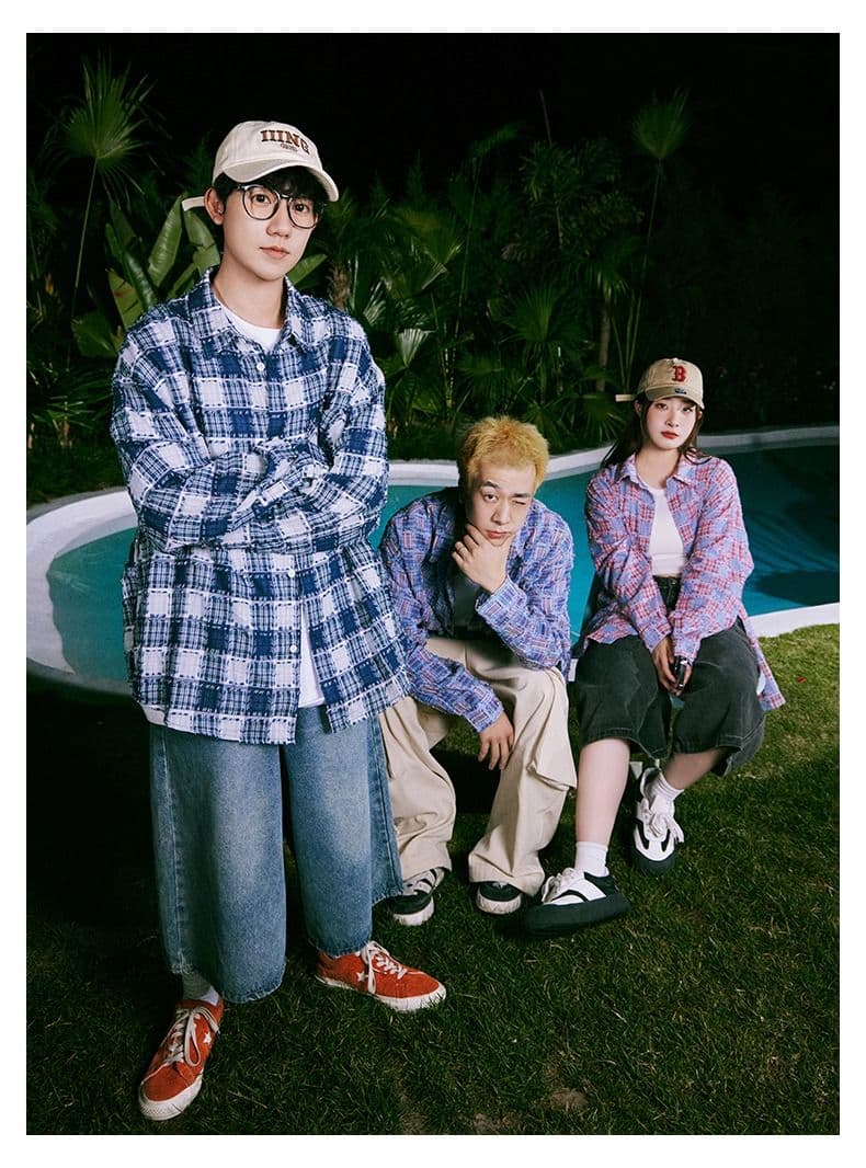 조수 브랜드 체크무늬 술 셔츠 남자 긴팔 봄 여름 루즈핏 다용도 커플 섹션 인치 의류 캐주얼 셔츠 재킷 맨위 상세 이미지 7