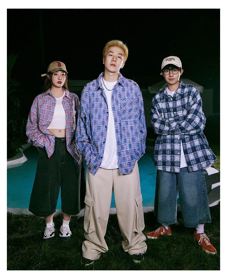 조수 브랜드 체크무늬 술 셔츠 남자 긴팔 봄 여름 루즈핏 다용도 커플 섹션 인치 의류 캐주얼 셔츠 재킷 맨위 상세 이미지 9