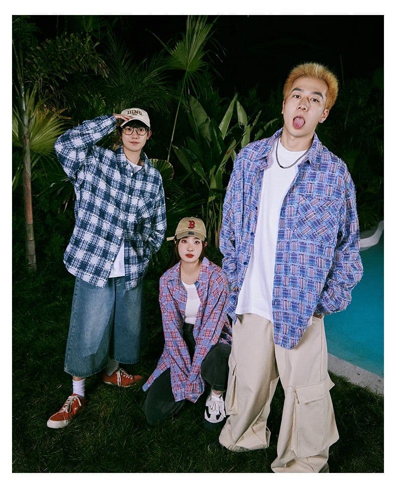 조수 브랜드 체크무늬 술 셔츠 남자 긴팔 봄 여름 루즈핏 다용도 커플 섹션 인치 의류 캐주얼 셔츠 재킷 맨위 상세 이미지 11