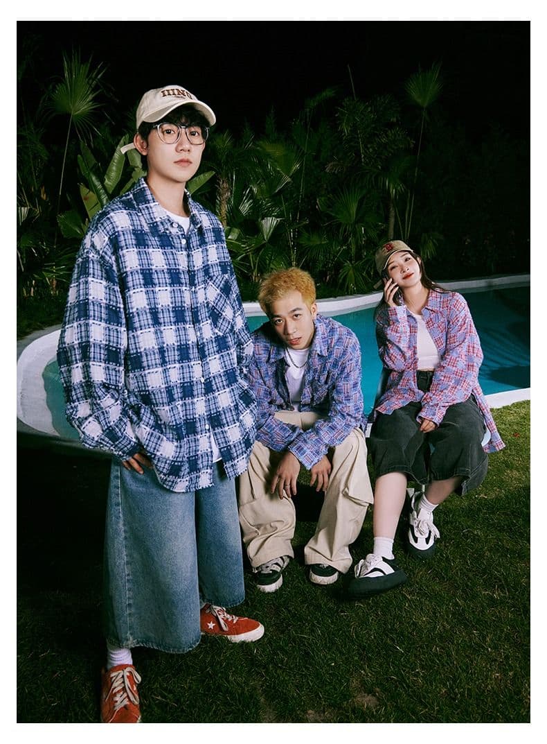 조수 브랜드 체크무늬 술 셔츠 남자 긴팔 봄 여름 루즈핏 다용도 커플 섹션 인치 의류 캐주얼 셔츠 재킷 맨위 상세 이미지 13