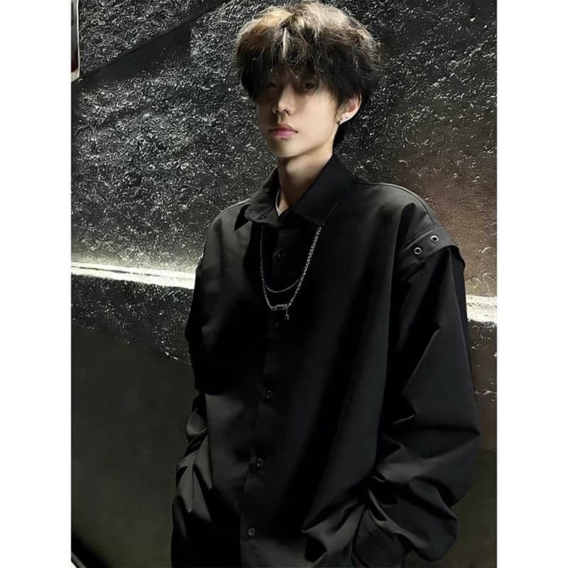 경기 목걸이 셔츠 2026 새로운 봄 여름 고급 센스 폴로 칼라 셔츠 미니멀리즘 싱글 줄 버튼 긴팔 남성 의류 맨위 이미지 2