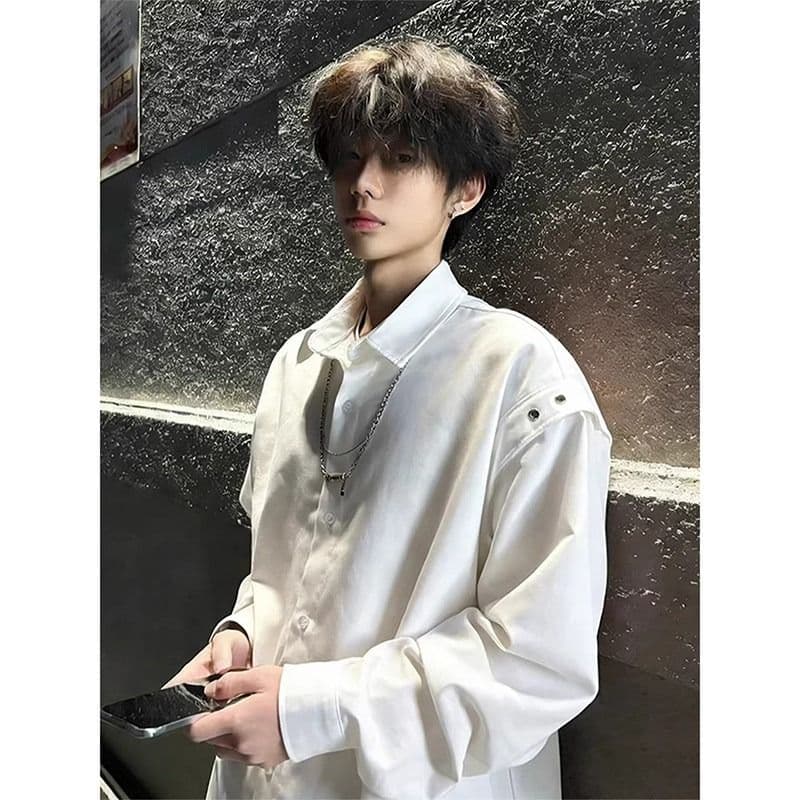 경기 목걸이 셔츠 2026 새로운 봄 여름 고급 센스 폴로 칼라 셔츠 미니멀리즘 싱글 줄 버튼 긴팔 남성 의류 맨위 이미지 3