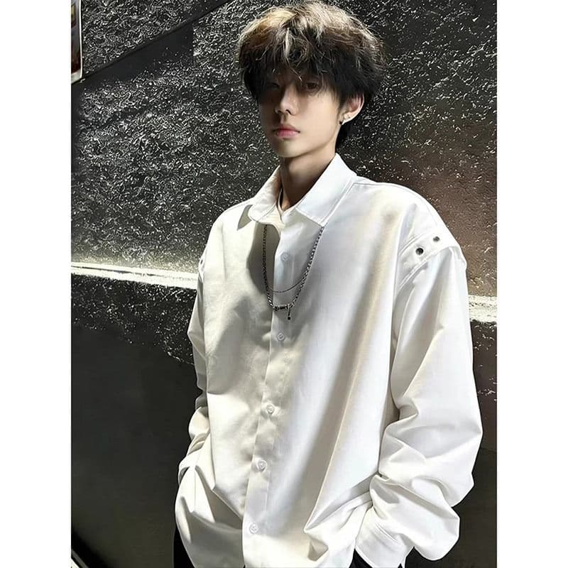 경기 목걸이 셔츠 2026 새로운 봄 여름 고급 센스 폴로 칼라 셔츠 미니멀리즘 싱글 줄 버튼 긴팔 남성 의류 맨위 상세 이미지 4