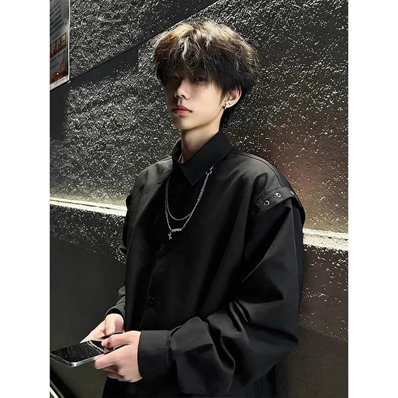 경기 목걸이 셔츠 2026 새로운 봄 여름 고급 센스 폴로 칼라 셔츠 미니멀리즘 싱글 줄 버튼 긴팔 남성 의류 맨위 상세 이미지 5
