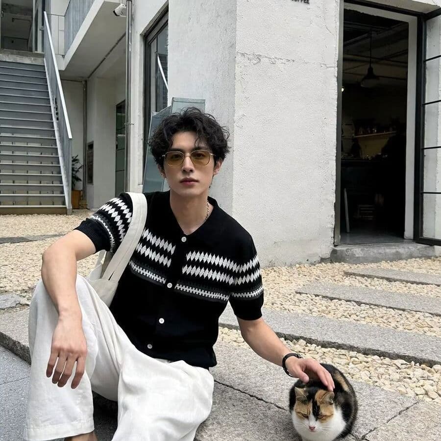 여름 클래식 스트라이프 배색 반팔 POLO 셔츠 남성 폴로 칼라 비즈니스 캐주얼 통기성 니트 카디건 코트 트렌디