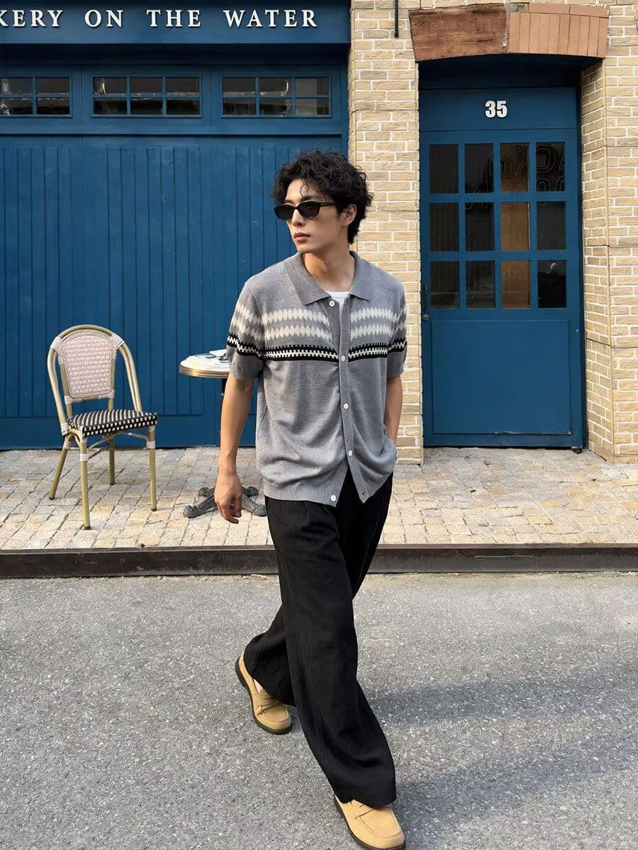 여름 클래식 스트라이프 배색 반팔 POLO 셔츠 남성 폴로 칼라 비즈니스 캐주얼 통기성 니트 카디건 코트 트렌디 이미지 4