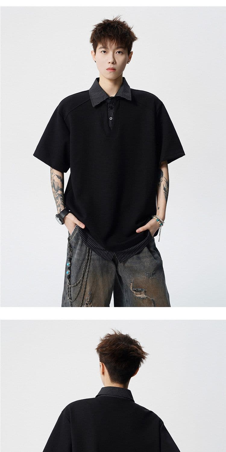 2026 새로운 무거운 페이크 레이어드 POLO 셔츠 남자 여름 스트라이프 패치워크 반팔 조수 브랜드 티셔츠 상세 이미지 15