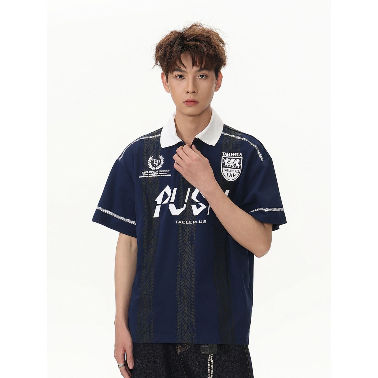 2026 여름 아메리칸 레트로 프린트 저지 차가운 센스 POLO 셔츠 남자 악당 잘 생긴 고급 센스 긍정적 인 어깨 반팔 티셔츠 이미지 3