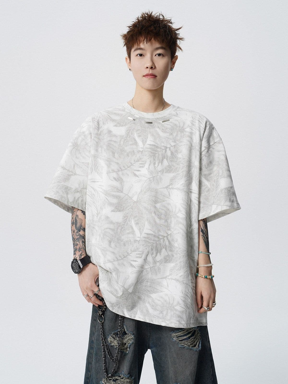 2026 새로운 아메리칸 홀치기 염색 프린트 강철 표준 티셔츠 남자 여름 루즈핏 반팔 조수 브랜드 캐주얼 반소매 맨위 상세 이미지 1