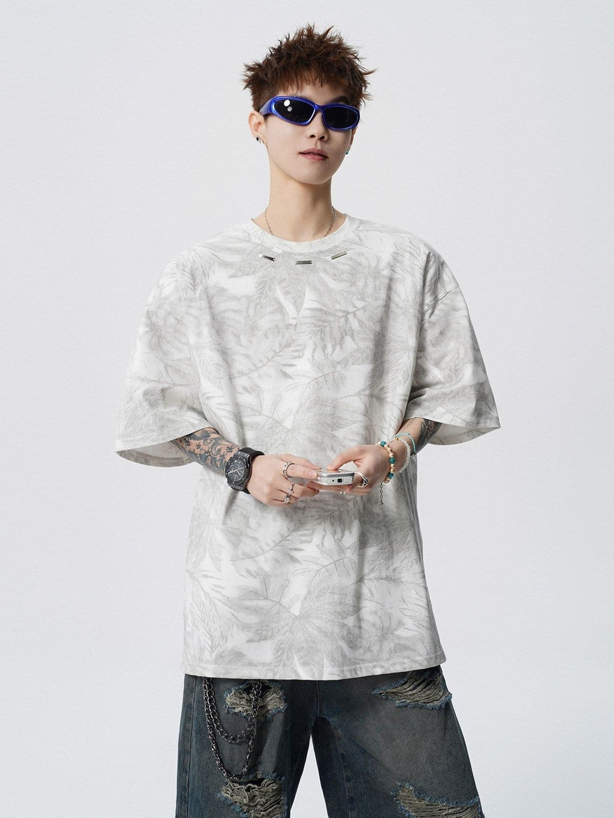 2026 새로운 아메리칸 홀치기 염색 프린트 강철 표준 티셔츠 남자 여름 루즈핏 반팔 조수 브랜드 캐주얼 반소매 맨위 상세 이미지 6