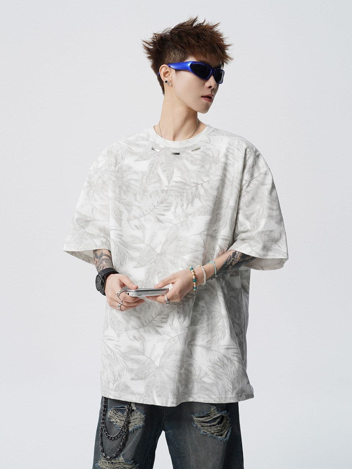 2026 새로운 아메리칸 홀치기 염색 프린트 강철 표준 티셔츠 남자 여름 루즈핏 반팔 조수 브랜드 캐주얼 반소매 맨위 상세 이미지 10