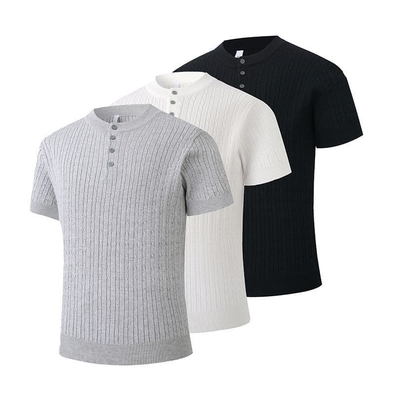 2026 새로운 밝은 회색 색상 헨리 칼라 니트 반팔 남성 여름 고급 센스 POLO 셔츠 티셔츠 cleanfit 이미지 5
