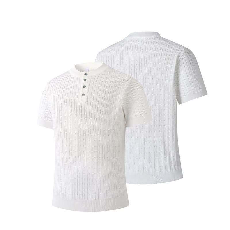 2026 새로운 밝은 회색 색상 헨리 칼라 니트 반팔 남성 여름 고급 센스 POLO 셔츠 티셔츠 cleanfit 이미지 3