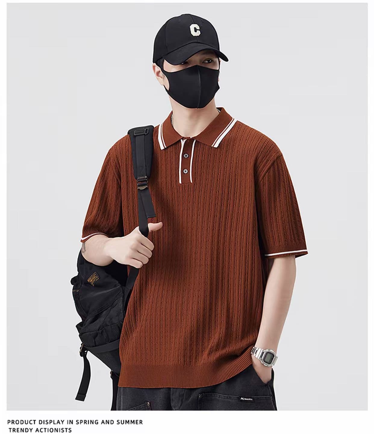 배색 패치워크 폴로 칼라 POLO 셔츠 남성 여름 2026 새로운 니트 반팔 캐주얼 맨위 상세 이미지 10