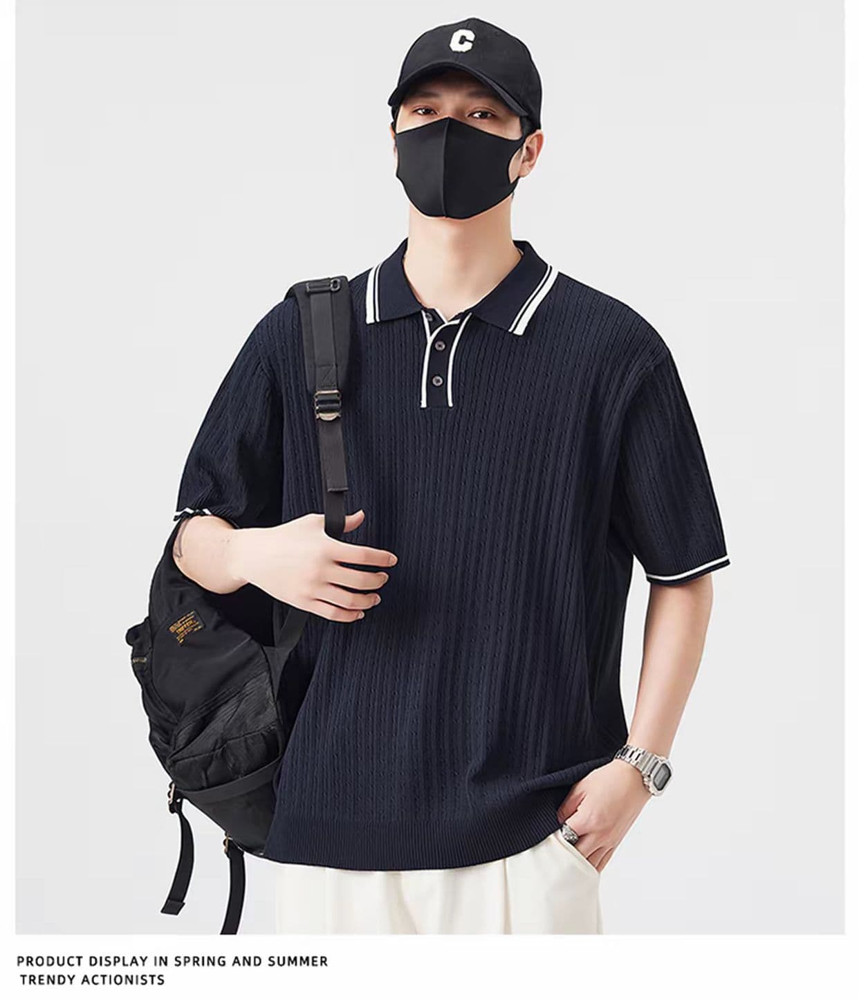 배색 패치워크 폴로 칼라 POLO 셔츠 남성 여름 2026 새로운 니트 반팔 캐주얼 맨위 상세 이미지 14