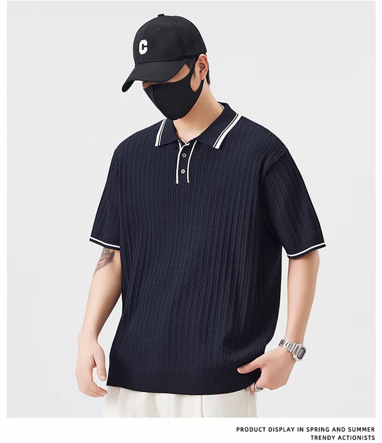 배색 패치워크 폴로 칼라 POLO 셔츠 남성 여름 2026 새로운 니트 반팔 캐주얼 맨위 상세 이미지 15