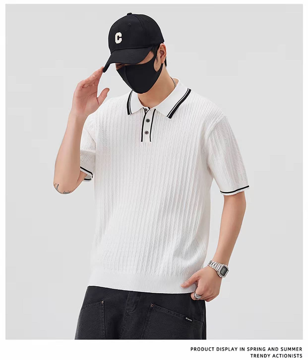 배색 패치워크 폴로 칼라 POLO 셔츠 남성 여름 2026 새로운 니트 반팔 캐주얼 맨위 상세 이미지 19