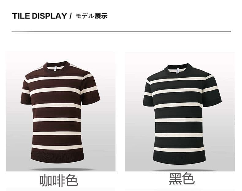 2026 여름 새로운 남성 흑백 줄무늬 POLO 셔츠 여름 착용 가져 가라. 성숙한 꾸준한 남성 의류 배색 반팔 t 상세 이미지 4