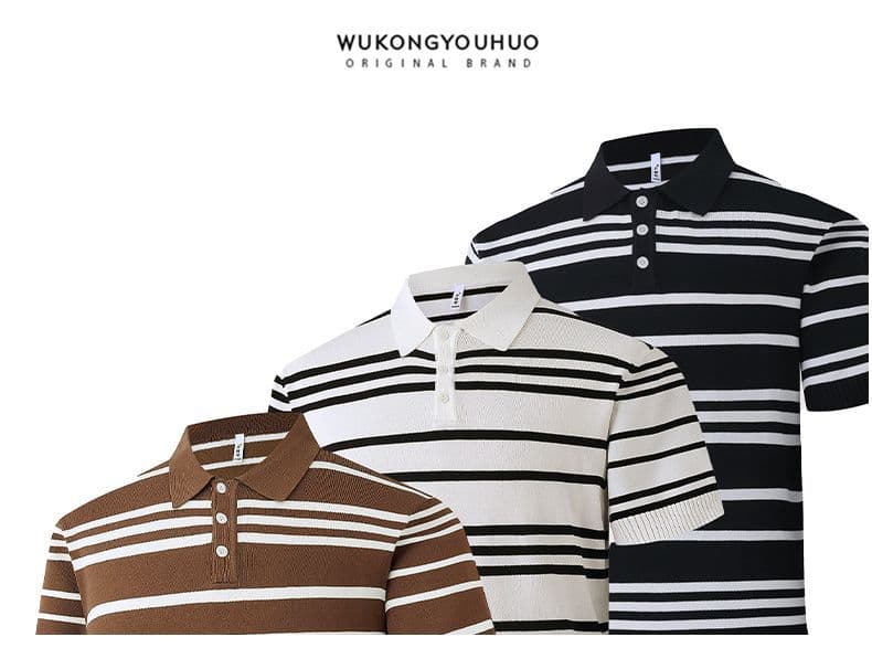 2026 여름 새로운 남성 비즈니스 니트 POLO 셔츠 캐주얼 다용도 스트라이프 얼음 실크 반팔 티셔츠 상세 이미지 2