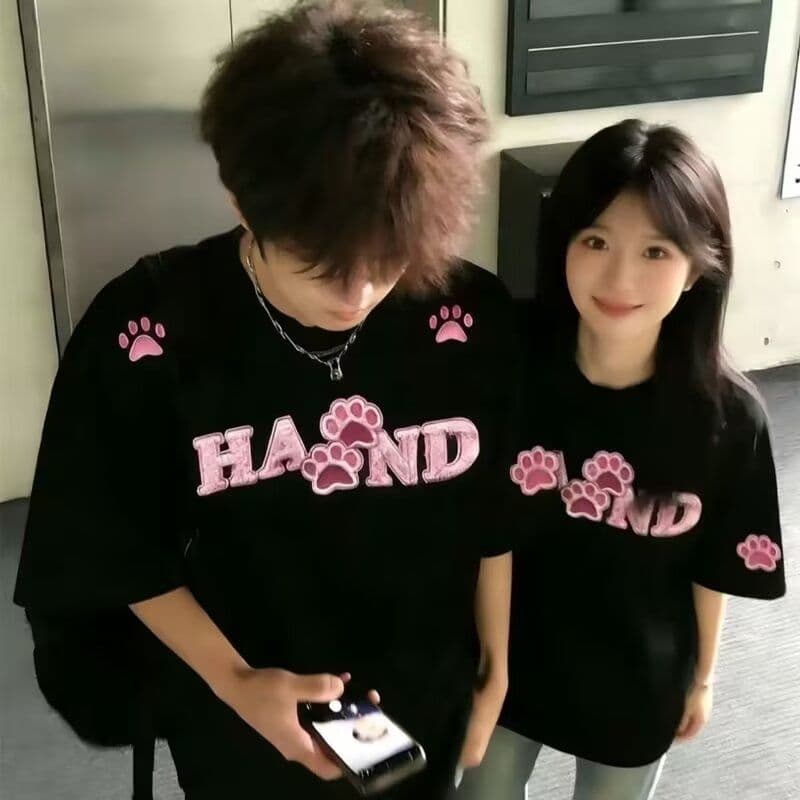 2026 새로운 아메리칸 반팔 티셔츠 여성 루즈핏 순면 자수 티셔츠 커플룩 상세 이미지 2