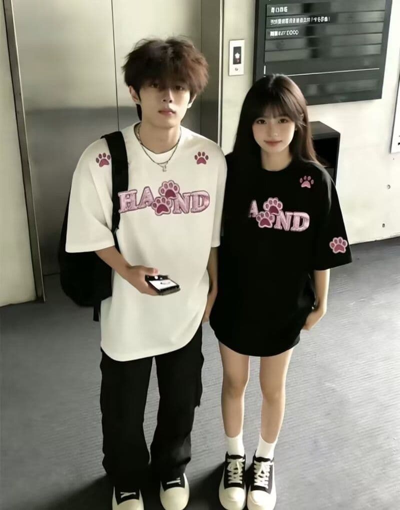 2026 새로운 아메리칸 반팔 티셔츠 여성 루즈핏 순면 자수 티셔츠 커플룩 상세 이미지 7