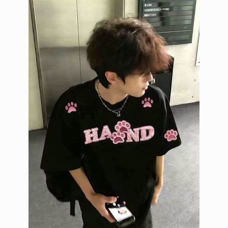2026 새로운 아메리칸 반팔 티셔츠 여성 루즈핏 순면 자수 티셔츠 커플룩 상세 이미지 10