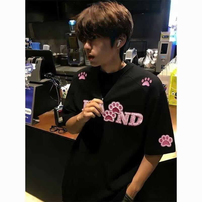 2026 새로운 아메리칸 반팔 티셔츠 여성 루즈핏 순면 자수 티셔츠 커플룩 상세 이미지 22