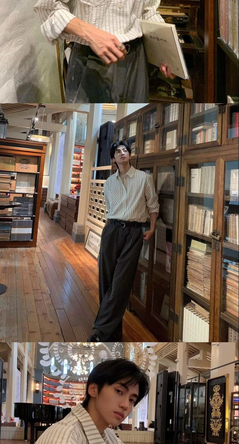 2026 새로운 빛 요리 한 바람 스트라이프 긴팔 셔츠 남성 상세 이미지 5
