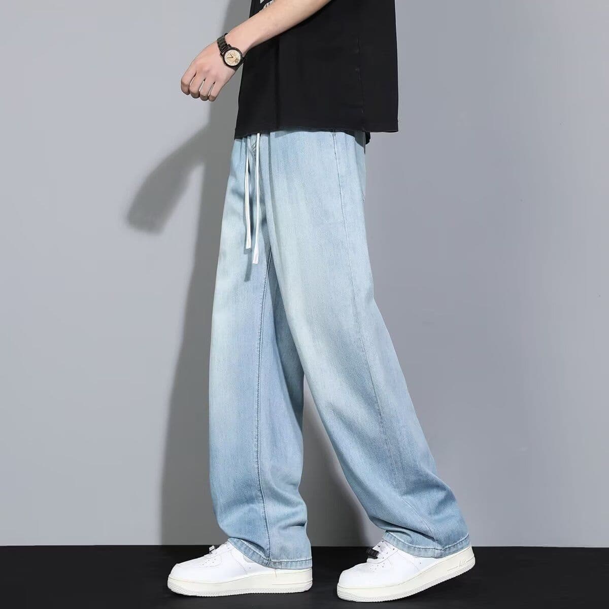 2026 라이 경기 서울 주간 실크 얼음 실크 청바지 남자 여름 얇은 스타일 트렌디 스트레이트 바지 캐주얼 롱 바지 소년 이미지 2