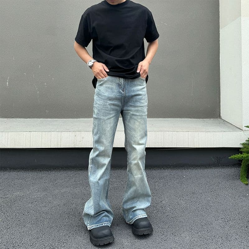 2026 새로운 아메리칸 높음 거리 vibe 워싱 부츠컷 청바지 남자 여름 cleanfit 스트레이트 롱 바지