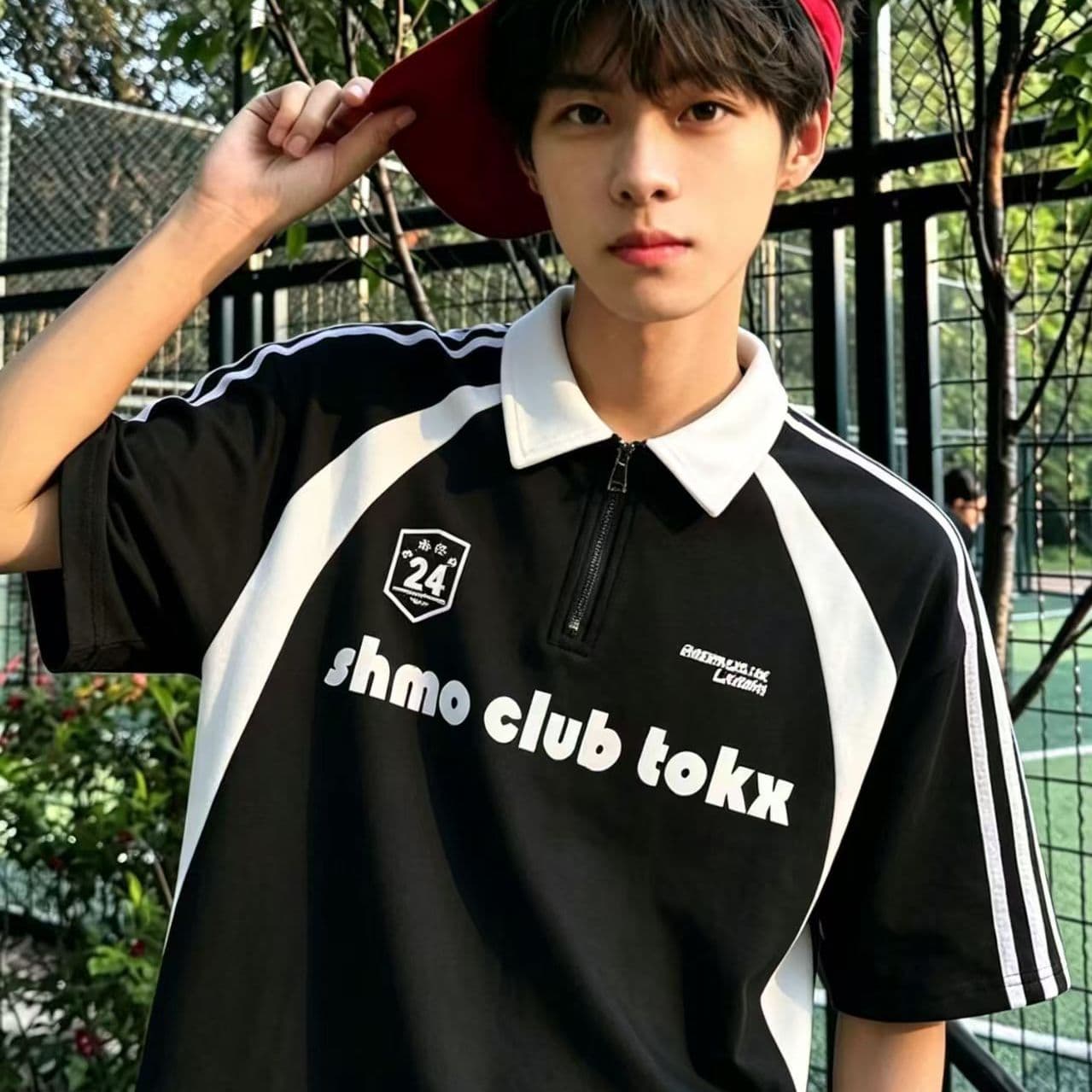 2026 새로운 아메리칸 하프 지퍼 POLO 셔츠 반팔 티셔츠 유입 여름 스티치 슬리브 동정 맨위 서비스 이미지 3