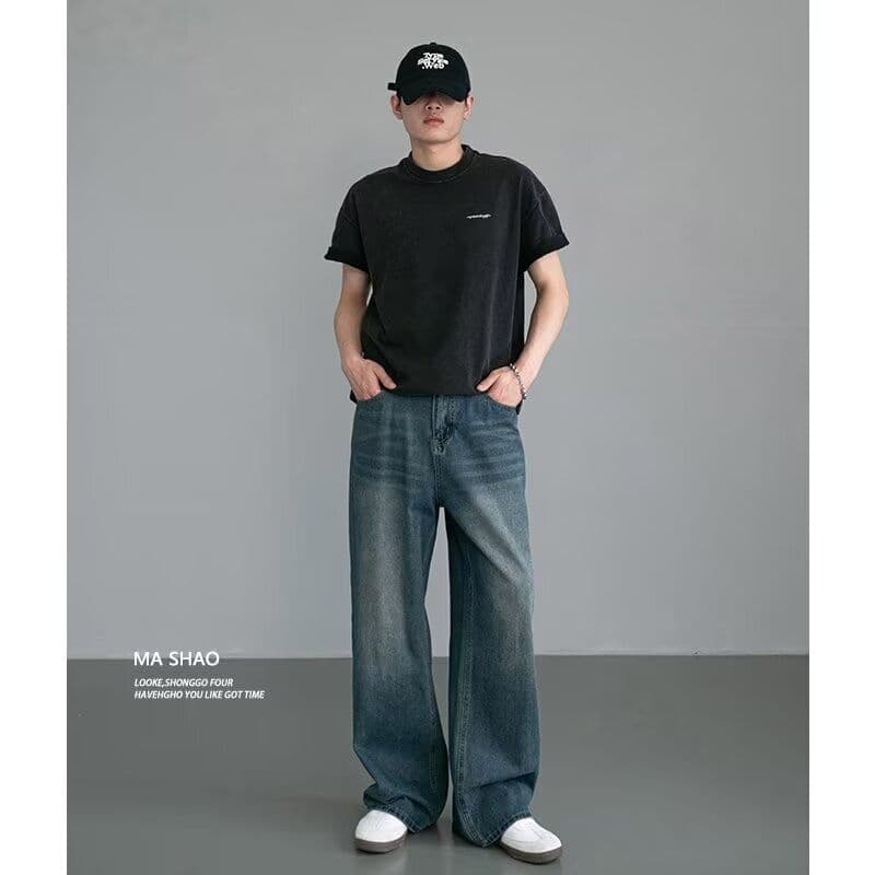 2026 레트로 루즈핏 넓은 다리 청바지 남녀 디자인 센스 봄 여름 새로운 하이웨이스트 슬림해 보이는 바닥 청소 스트레이트 팬츠 트렌디 이미지 2