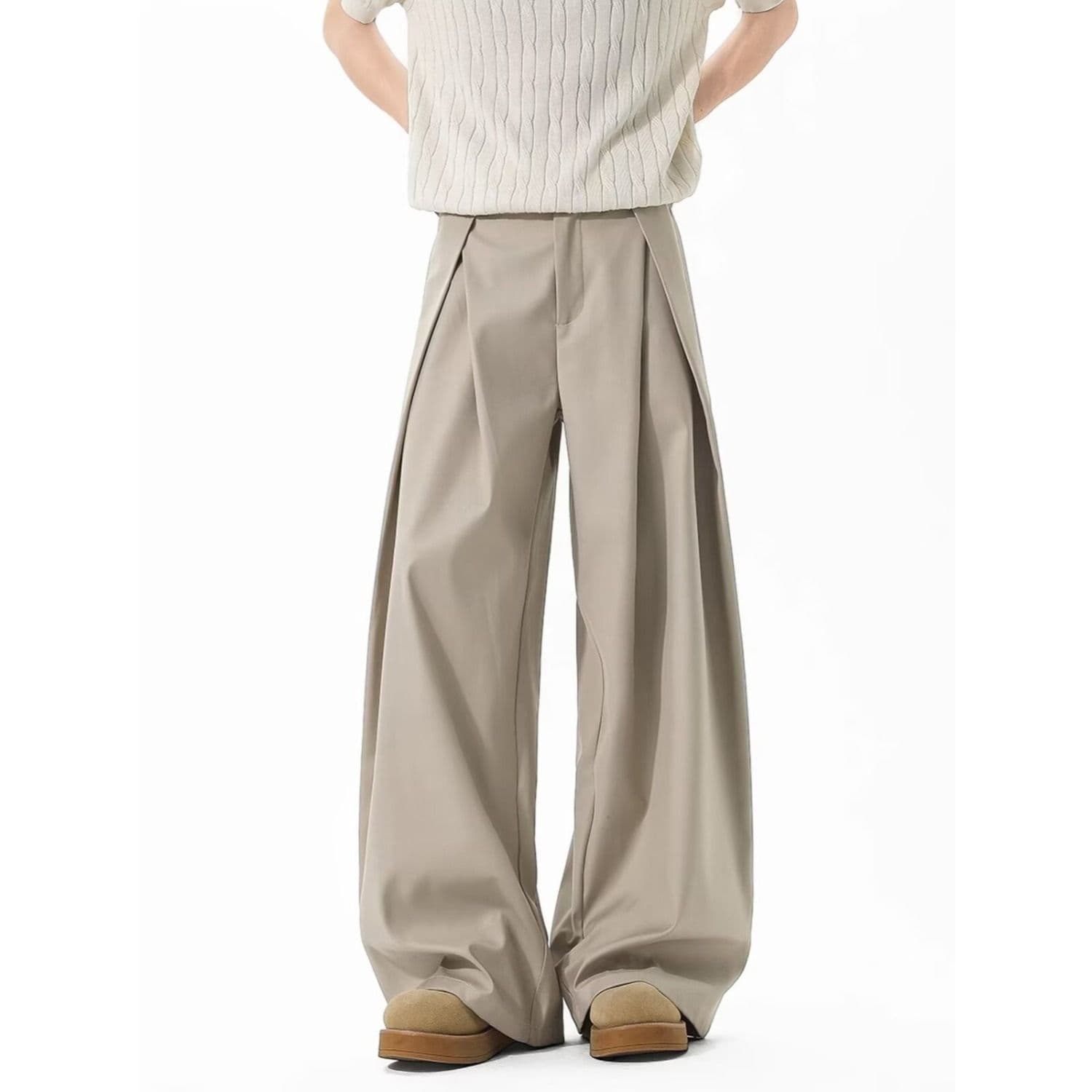 2026 레트로 조수 브랜드 고급 센스 명중 Pleat 도루 센스 슬랙스 남녀 아메리칸 루즈핏 다용도 넓은 다리 캐주얼 바지 패션 이미지 5