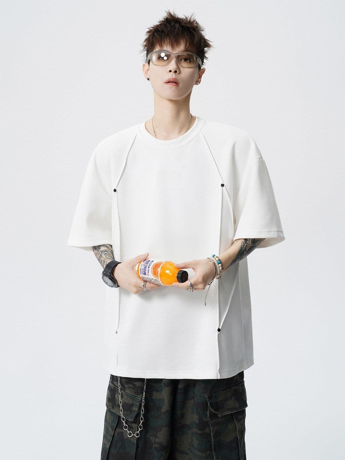 2026 새로운 무거운 해체 징 반팔 티셔츠 여름 캐주얼 긍정적 인 어깨 반소매 동정 상세 이미지 5