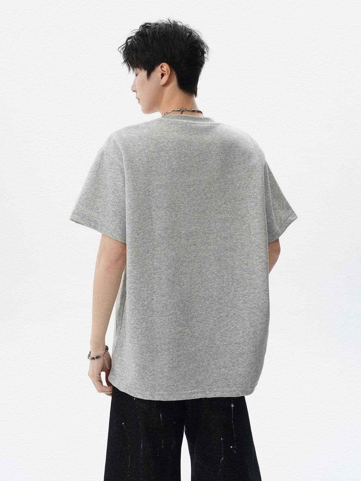 2026 새로운 무거운 남자 해체 패치워크 boxy 긍정적 인 어깨 티셔츠 여름 조수 브랜드 반팔 동정 상세 이미지 14